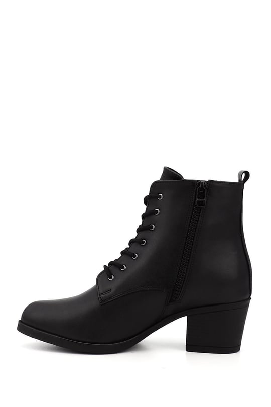 Womens Black Zippered Chunky Heel Boots