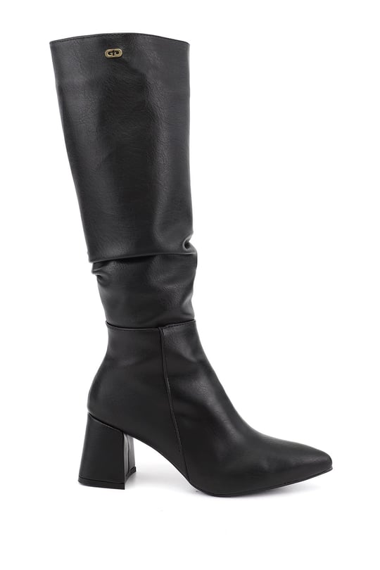 Womens Black Zip-Up Chunky Heel Boots