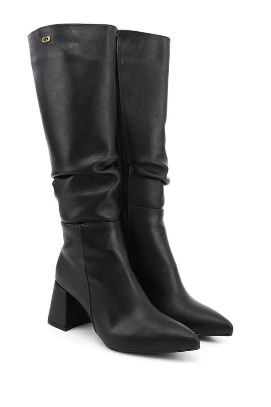 Womens Black Zip-Up Chunky Heel Boots