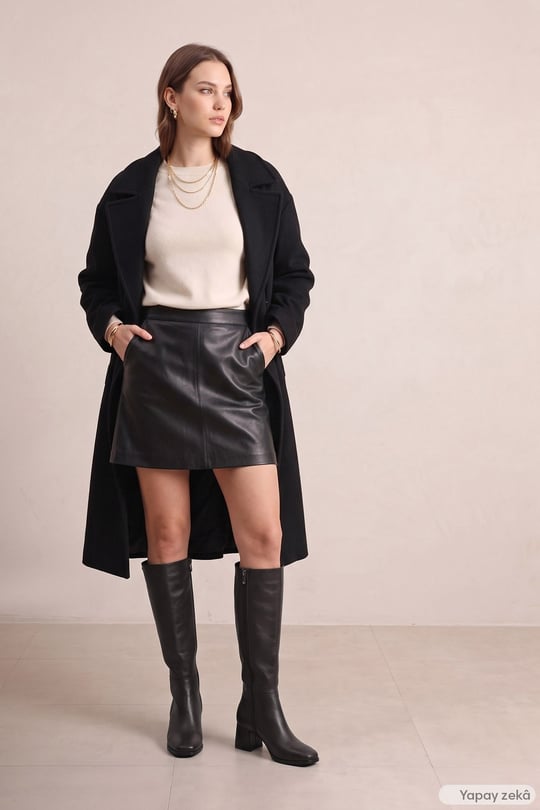 Womens Black Zippered Thick Heeled Boots