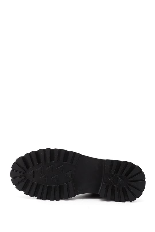 Womens Black Zip-Up Chunky Heel Combat Boots