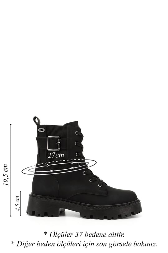 Womens Black Zip-Up Chunky Heel Combat Boots
