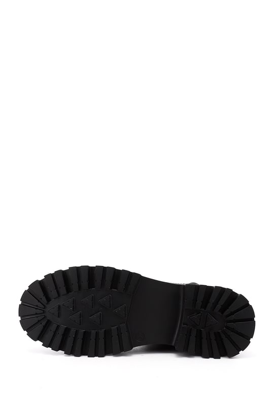 Womens Black Zip-Up Chunky Heel Combat Boots