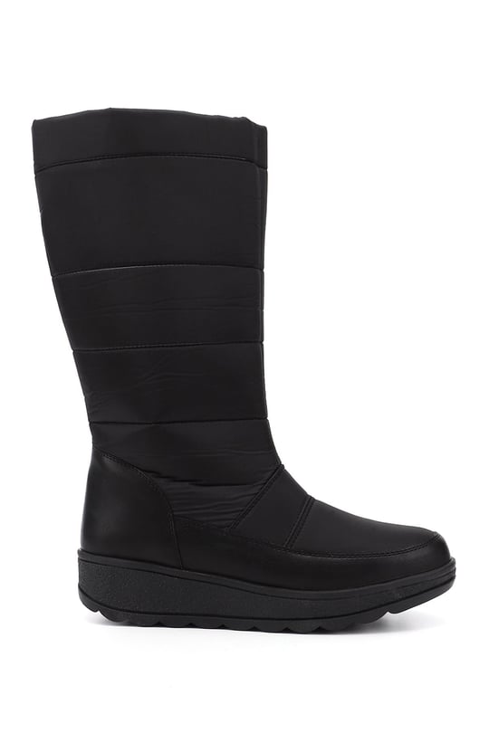 Kadın Siyah Fermuarlı Kauçuk Taban Comfort Kar Botu