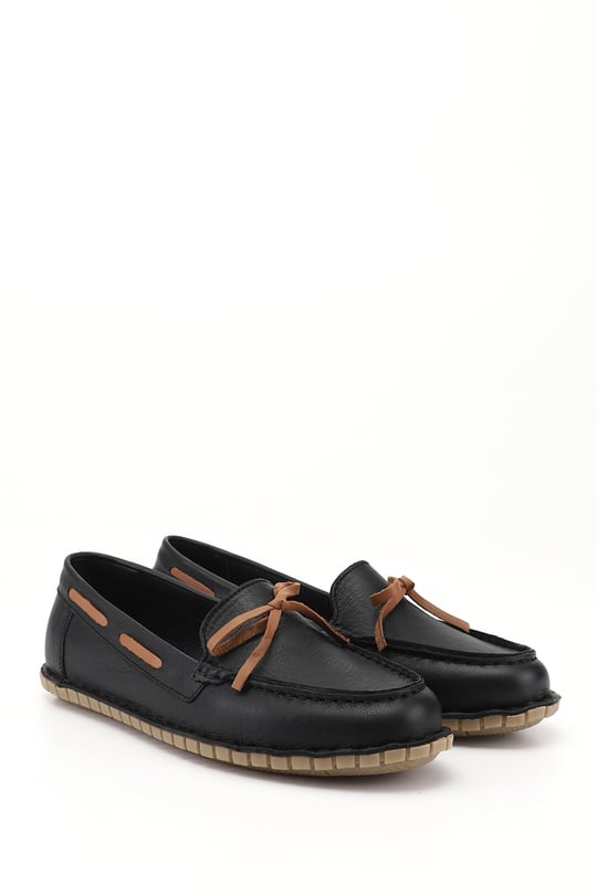 Kadın Siyah Fiyonklu Hakiki Deri Comfort Loafer