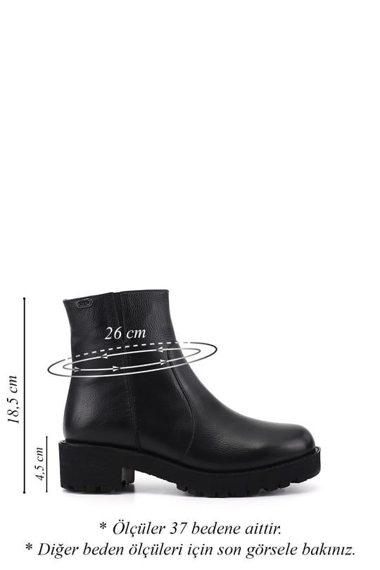 Womens Black Floter Zipper Thick Heeled Genuine Leather Boot