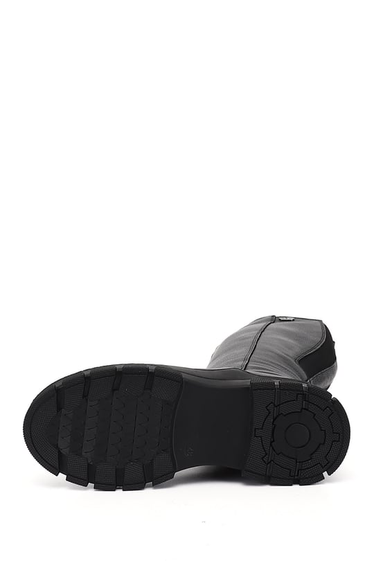 Womens Black Floater Zippered Rubber Sole Genuine Leather Boots