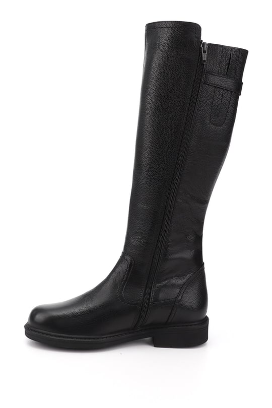 Womens Black Floater Zippered Rubber Sole Genuine Leather Boots