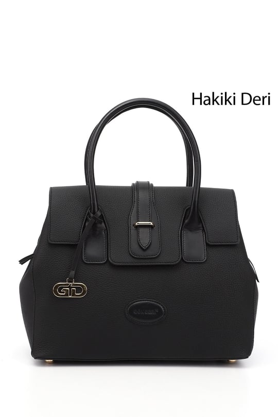 Kadın Siyah Floter Hakiki Deri El ve Omuz Çantası