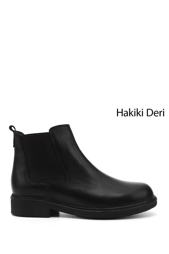 Womens Black Floater Rubber Sole Genuine Leather Chelsea Boots