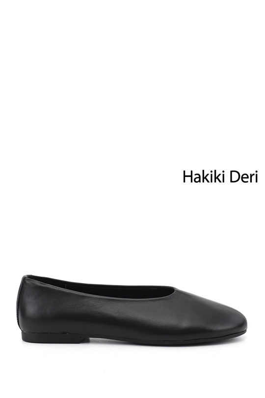 Kadın Siyah Hakiki Deri Babet