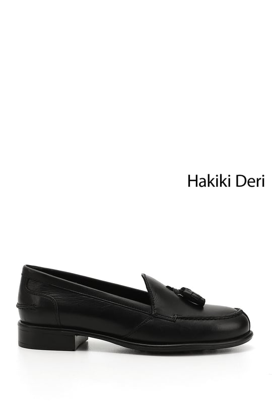 Kadın Siyah Hakiki Deri Loafer Ayakkabı