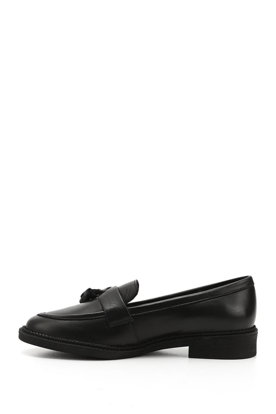 Womens Black Genuine Leather Tassel Loafer Shoes