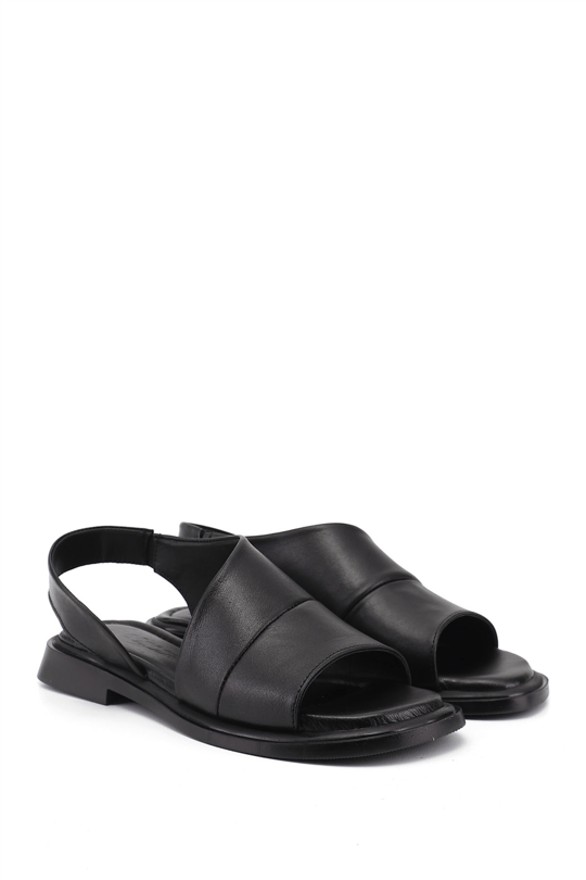 Womens Black Genuine Leather Sandal