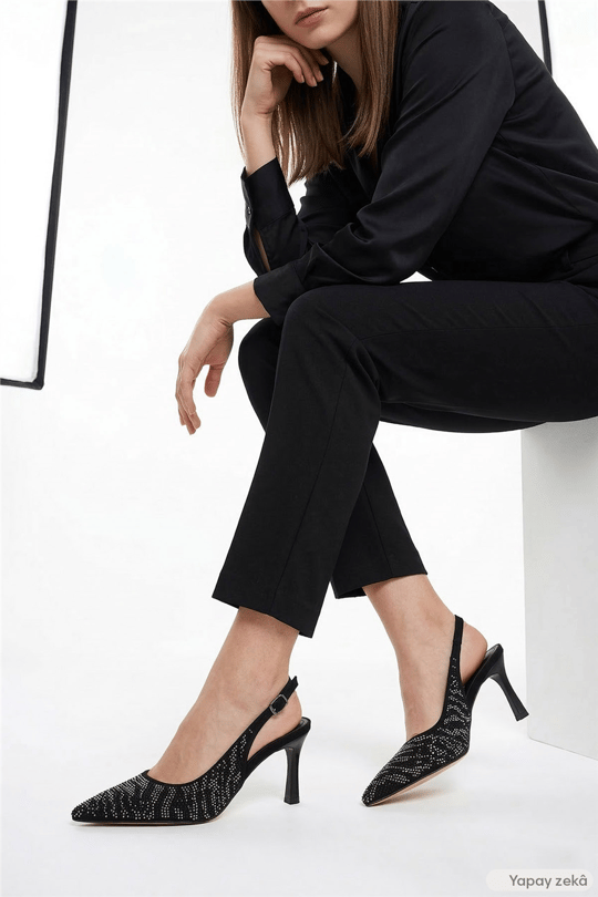 Womens Black Pointed Toe Glass Heel Open Back Shoes