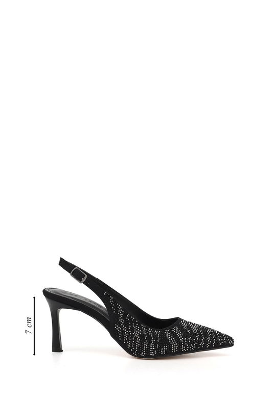 Womens Black Pointed Toe Glass Heel Open Back Shoes