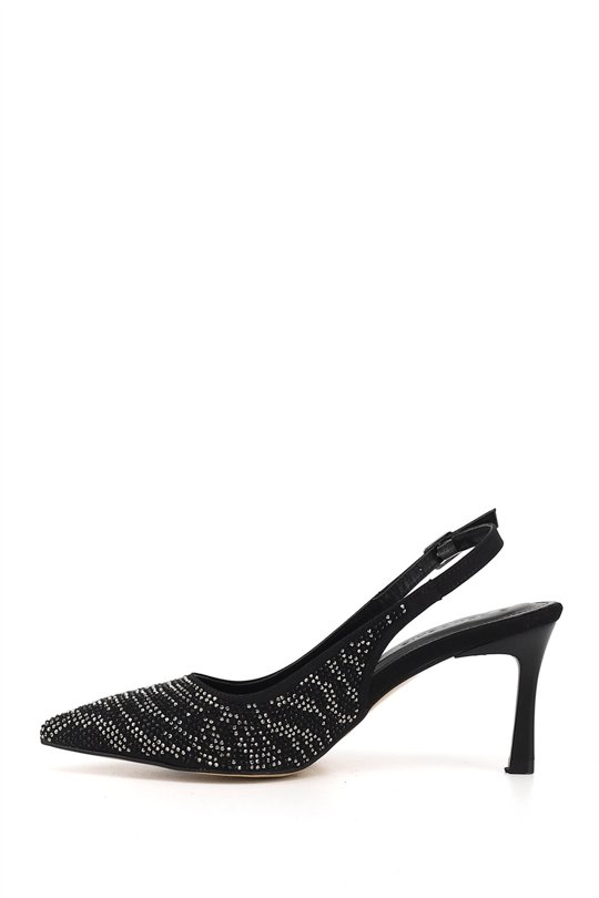 Womens Black Pointed Toe Glass Heel Open Back Shoes