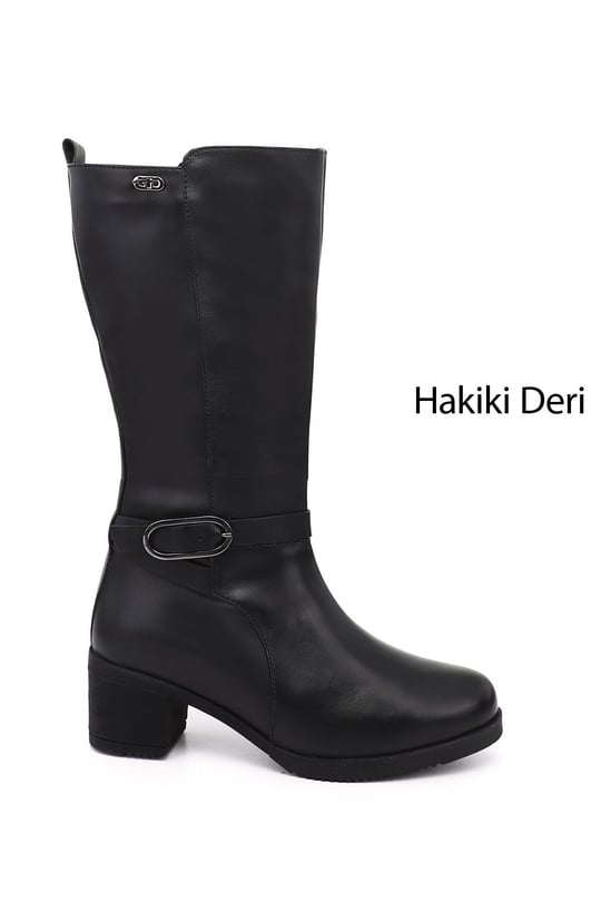 Kadın Siyah Kalın Topuklu Hakiki Deri Çizme