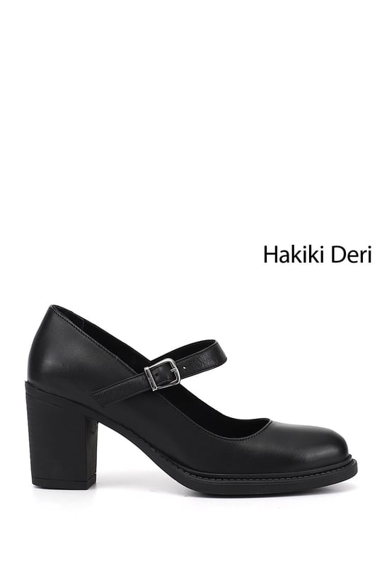 Kadın Siyah Kalın Topuklu Mary Jane Hakiki Deri Ayakkabı