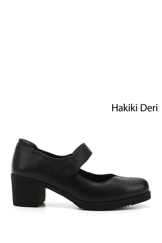 Womens Black Thick Heel Mary Jane Genuine Leather Shoes