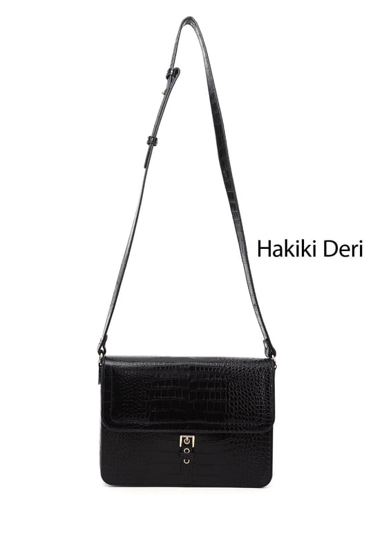 Kadın Siyah Kroko Hakiki Deri Omuz Çantası