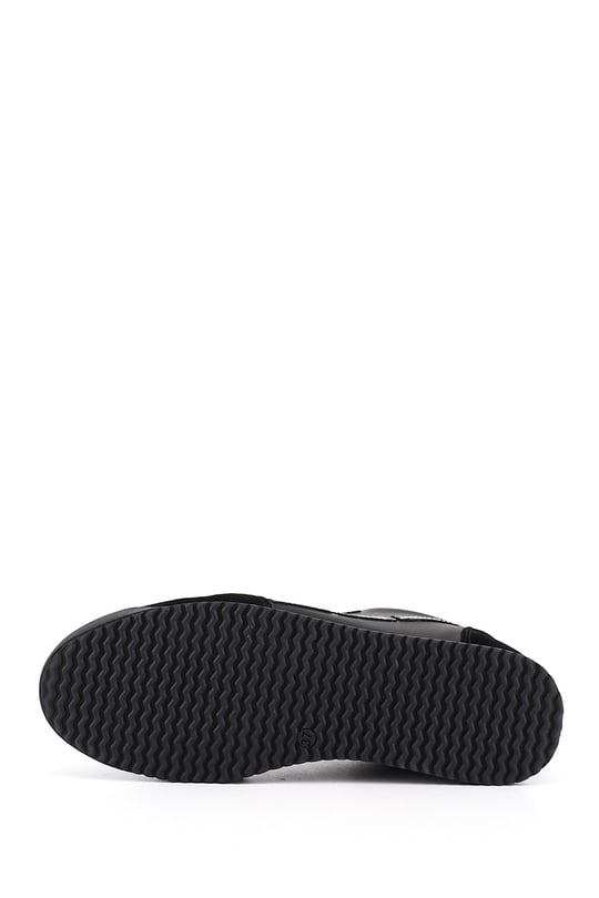 Kadın Siyah Lastik Bağcıklı Hakiki Deri Sneaker