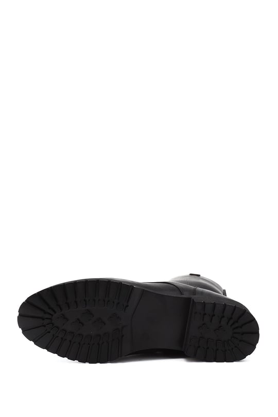 Womens Black Nubuck Zippered Rubber Sole Combat Boots