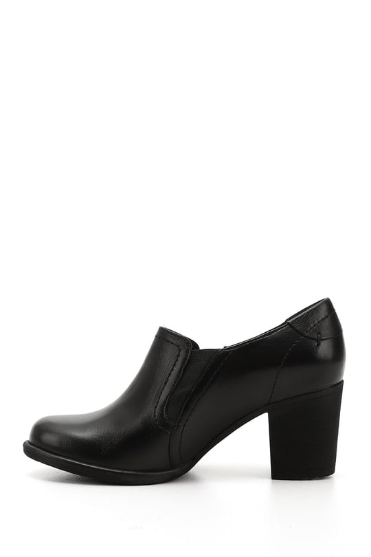 Womens Black Medium Thick Heeled Genuine Leather Shoes