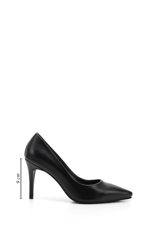 Kadın Siyah Platinum Sivri Burun İnce Topuklu Hakiki Deri Stiletto