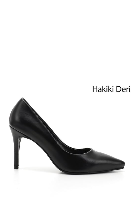 Kadın Siyah Platinum Sivri Burun İnce Topuklu Hakiki Deri Stiletto