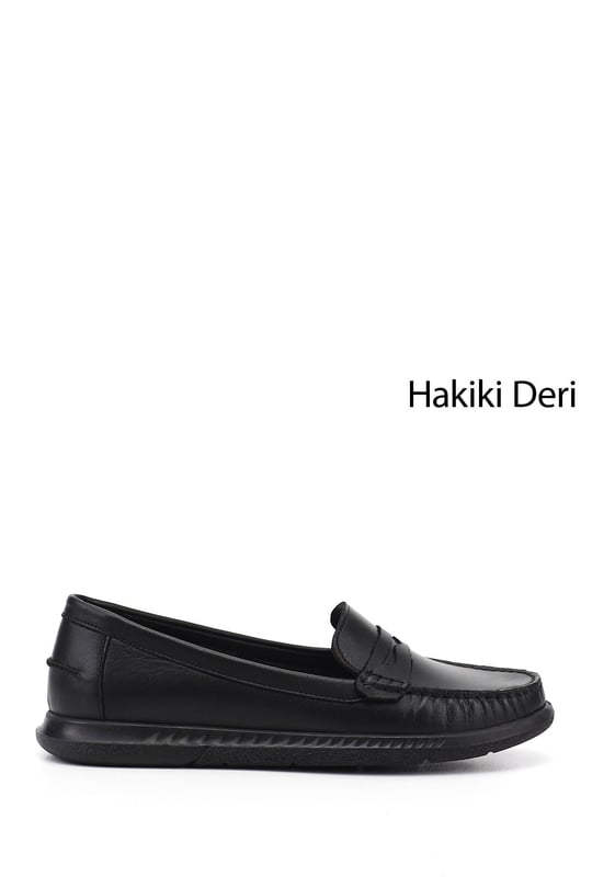 Kadın Siyah Rok Hakiki Deri Comfort Loafer