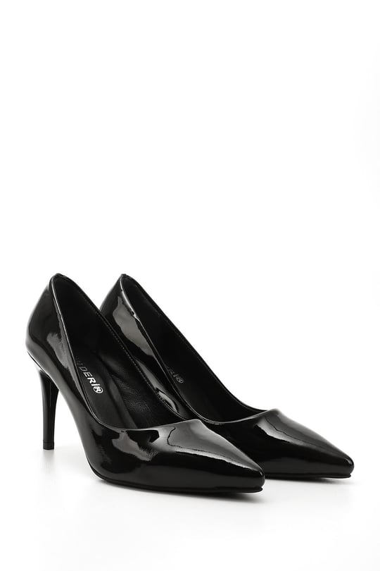 Womens Black Patent Leather Pointed Toe Thin Heel Genuine Leather Stiletto