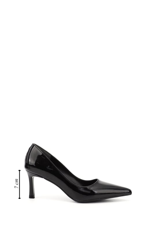 Kadın Siyah Rugan Sivri Burun İnce Topuklu Stiletto