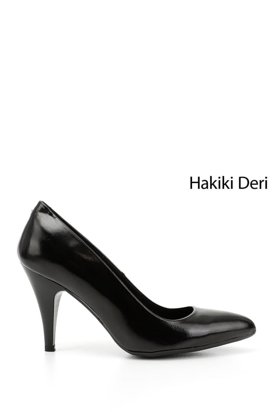 Kadın Siyah Rugan Sivri Burun İnce Topuklu Hakiki Deri Stiletto