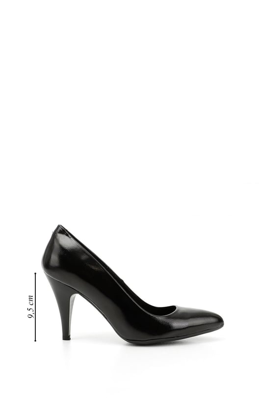 Kadın Siyah Rugan Sivri Burun İnce Topuklu Hakiki Deri Stiletto
