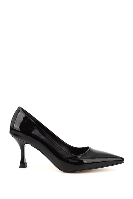 Womens Black Patent Leather Pointed Toe Goblet Heel Stiletto