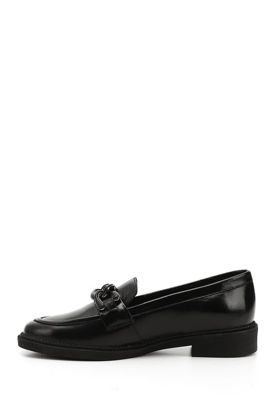 Womens Black Patent Leather Buckled Genuine Leather Loafer Shoes
