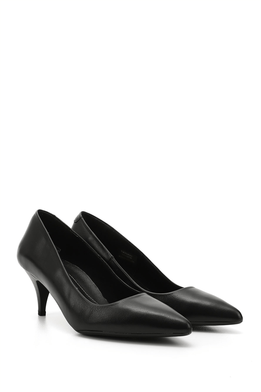 Womens Black Pointed Toe Mid Heel Stiletto