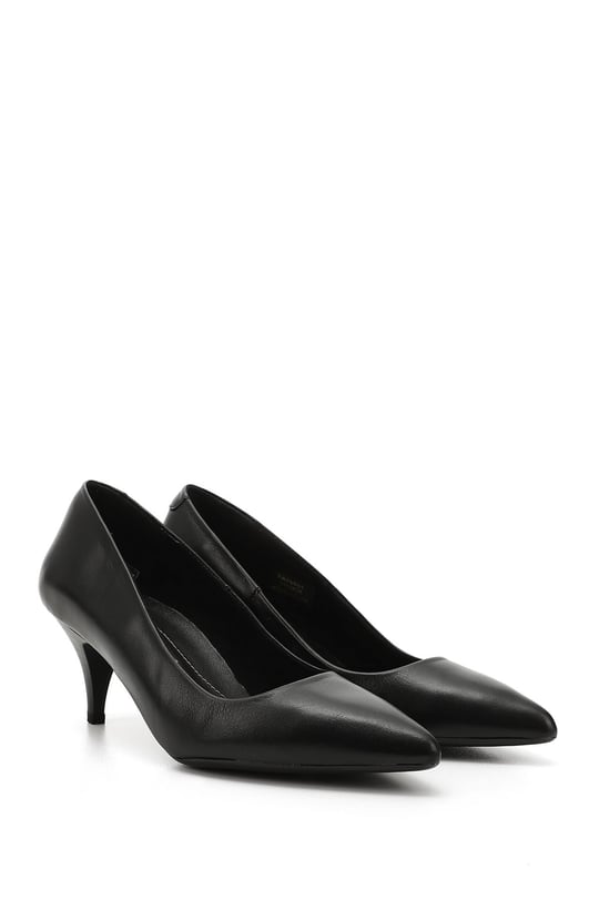 Kadın Siyah Sivri Burun İnce Topuklu Hakiki Deri Stiletto