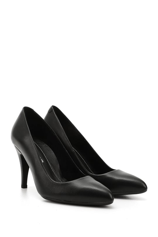 Kadın Siyah Sivri Burun İnce Topuklu Hakiki Deri Stiletto