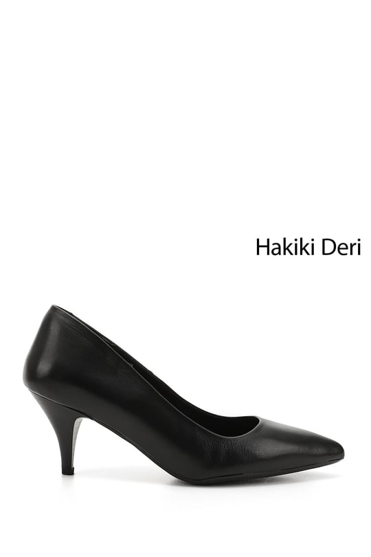 Kadın Siyah Sivri Burun İnce Topuklu Hakiki Deri Stiletto