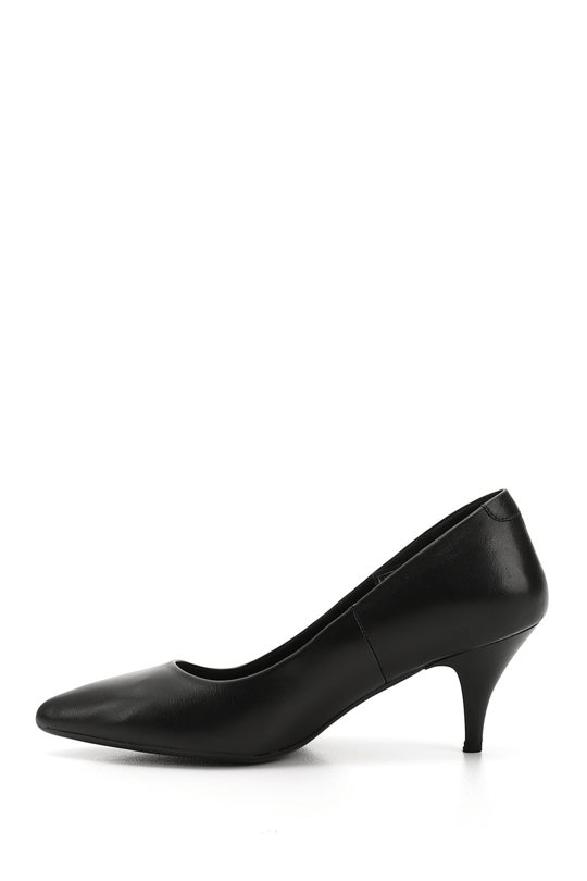 Womens Black Pointed Toe Mid Heel Stiletto