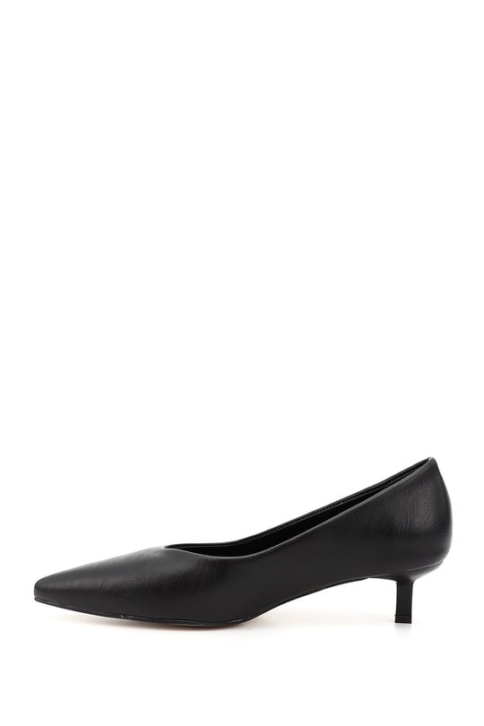 Womens Black Pointed Toe Medium Thin Heel Stiletto