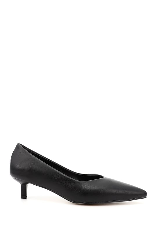 Womens Black Pointed Toe Medium Thin Heel Stiletto