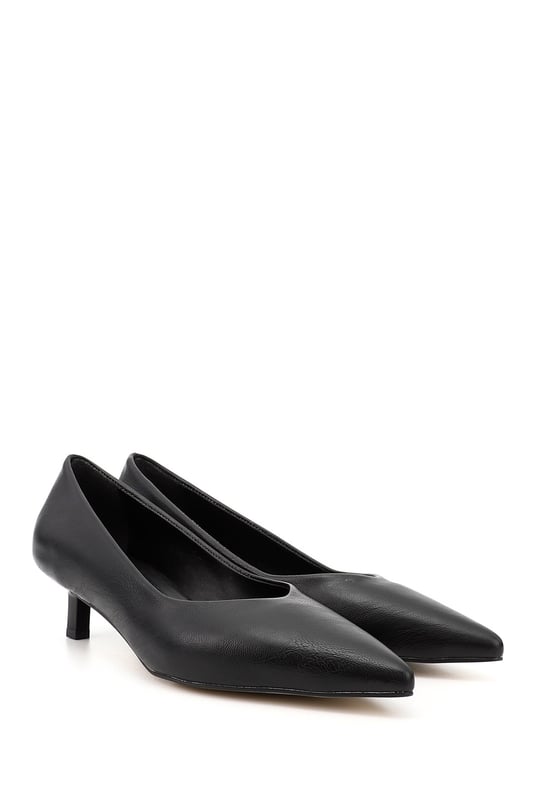 Womens Black Pointed Toe Medium Thin Heel Stiletto