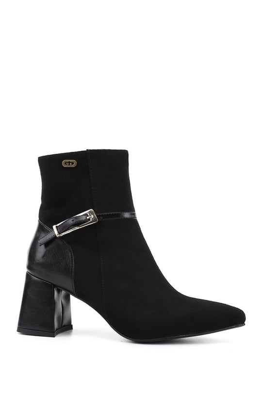 Womens Black Suede Zip-Up Chunky Heel Boots