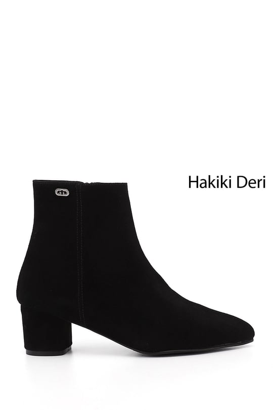 Kadın Siyah Süet Fermuarlı Sivri Burun Hakiki Deri Bot