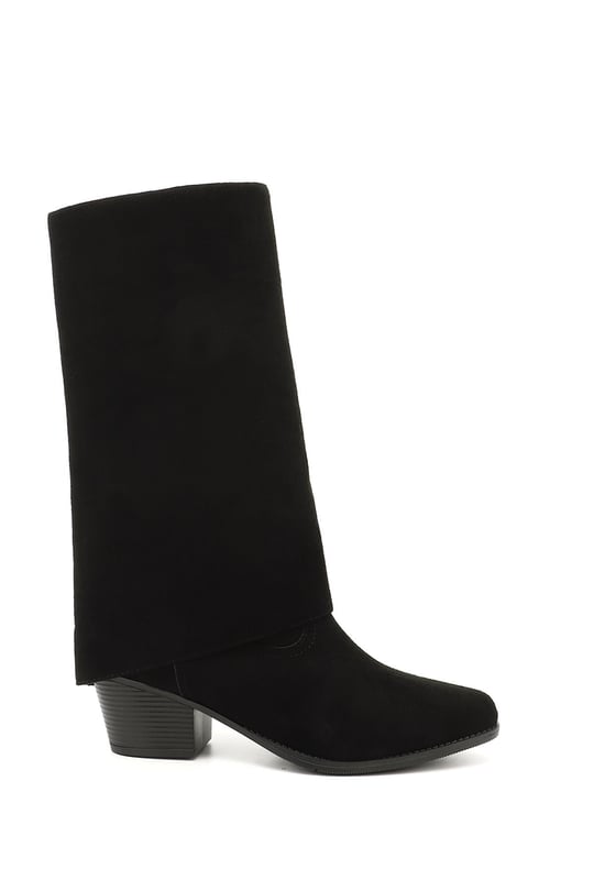 Womens Black Suede Heeled Boots
