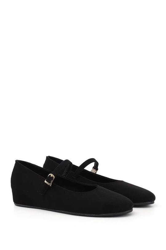 Womens Black Suede Buckled Feta Padded Mary Jane Shoes