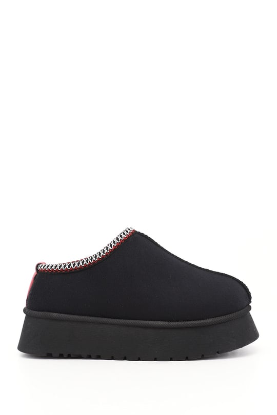 Womens Black Suede Red W Tazz Thick Sole Fur Slippers